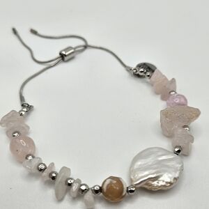 Kinsley Armelle Pink Quartz Mother of Pearl Beaded Adjustable Bracelet